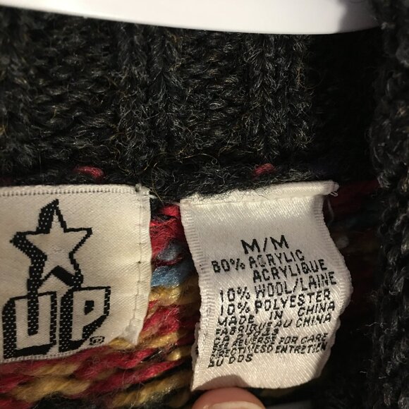 Woman Sweater FairIsle Knitted Logo Star UP Acrylic Wool Poly Ribbed High Collar - Picture 2 of 8